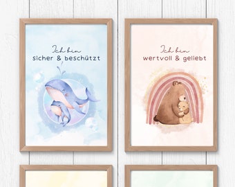 Affirmationsposter für Babys und Kinder "Aquarell" DINA3 I positive Glaubenssätze I  Bilder Kinderzimmer Geschenk Kinder I Wanddeko