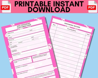 Printable Dog Grooming Form (PAW EDITION) | Mobile Dog Grooming Template | Dog Grooming Business Forms | Dog Groom Record Form