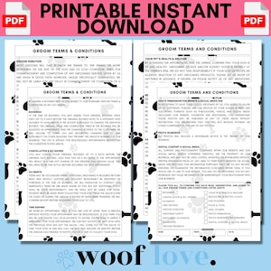 Printable Dog Grooming Terms & Conditions (PAW EDITION) | Mobile Dog Grooming Template | Dog Grooming Business Forms | Dog Grooming Policies