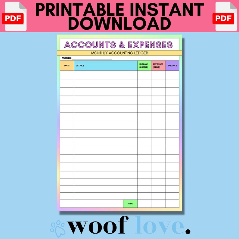 Printable Accounts Form RAINBOW EDITION Dog Grooming Digital Template