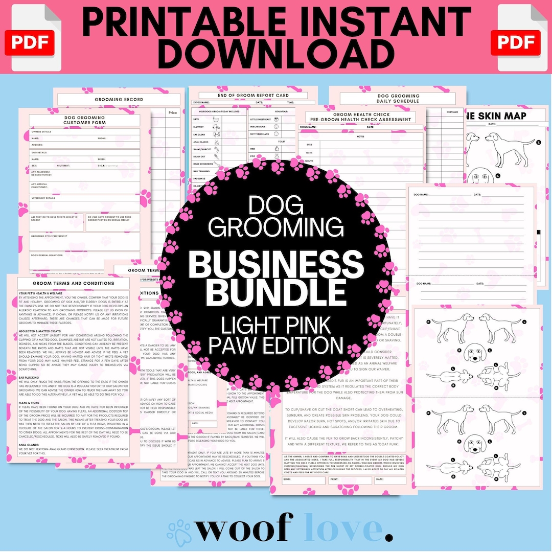 Grooming Forms.pdf Dog Grooming Business Forms Bundle | Pink Paw Edition (PDF) - Etsy