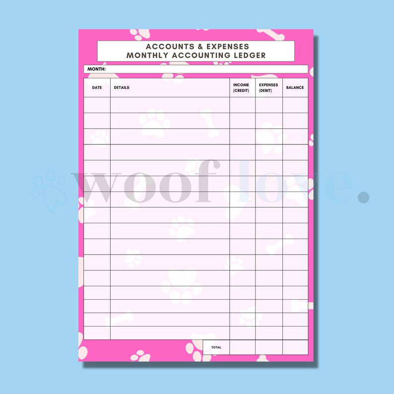 Printable Dog Grooming Accounts and Expenses Form PAW EDITION Dog