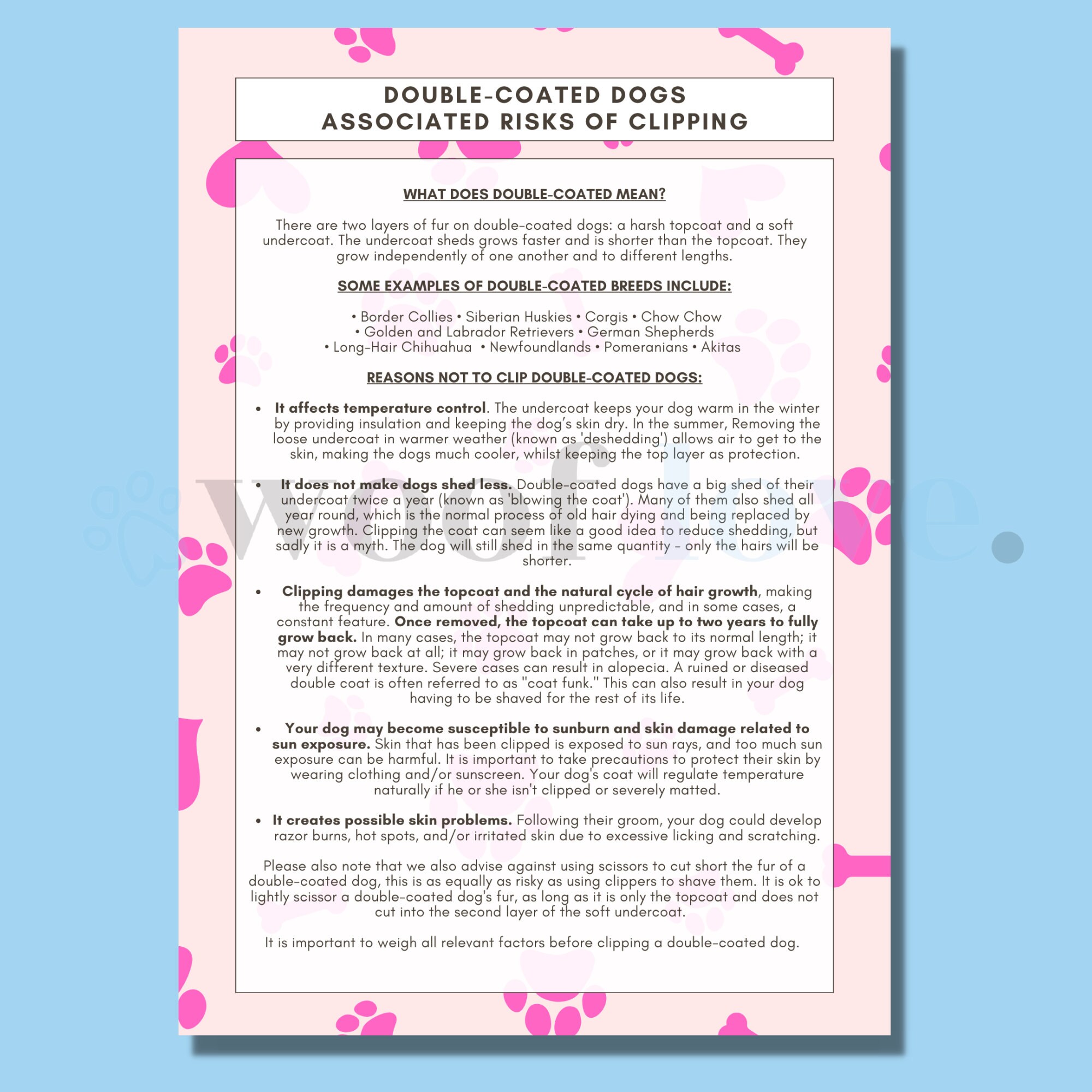 Printable Dog Grooming Double Coat Policy PAW EDITION Mobile Dog