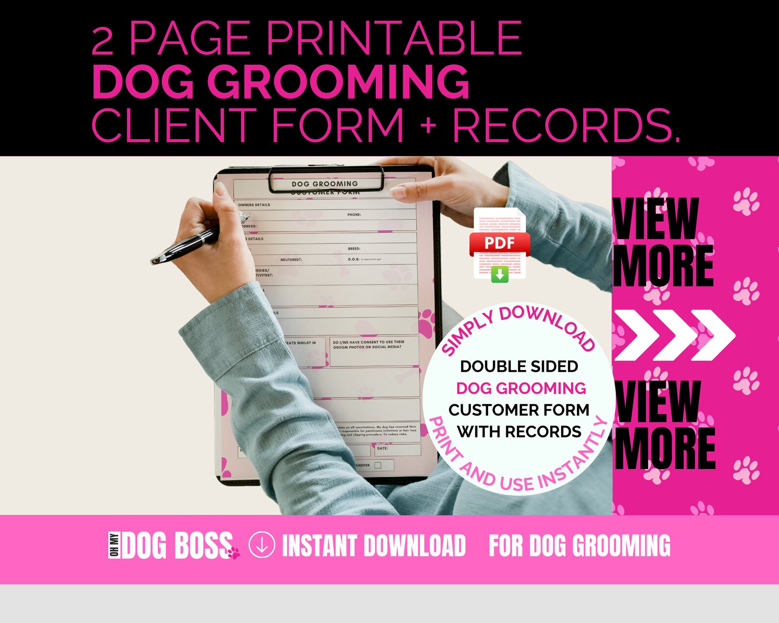 Printable Dog Grooming Form (PAW EDITION) Mobile Dog Grooming