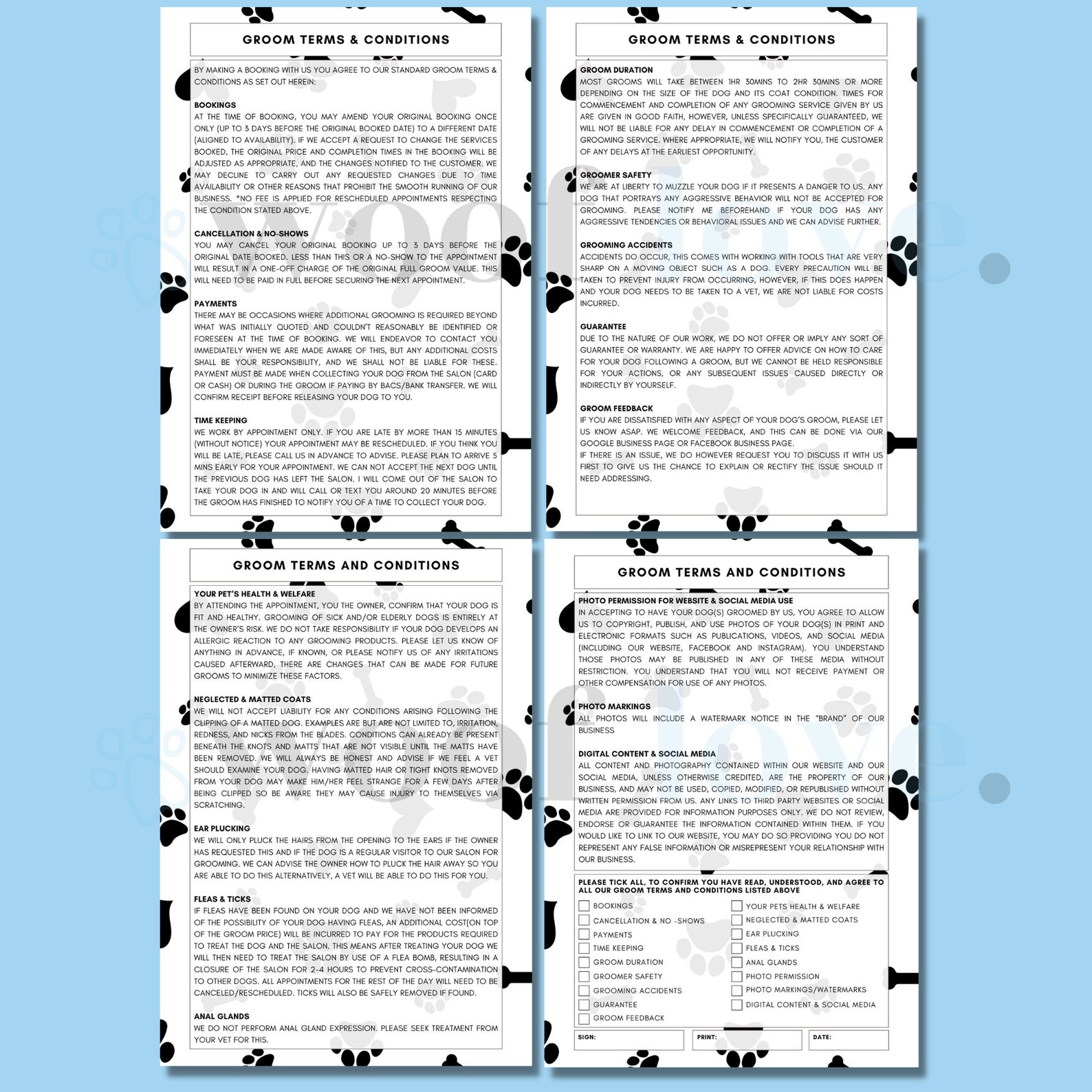 Printable Dog Grooming Terms & Conditions PAW EDITION Etsy UK