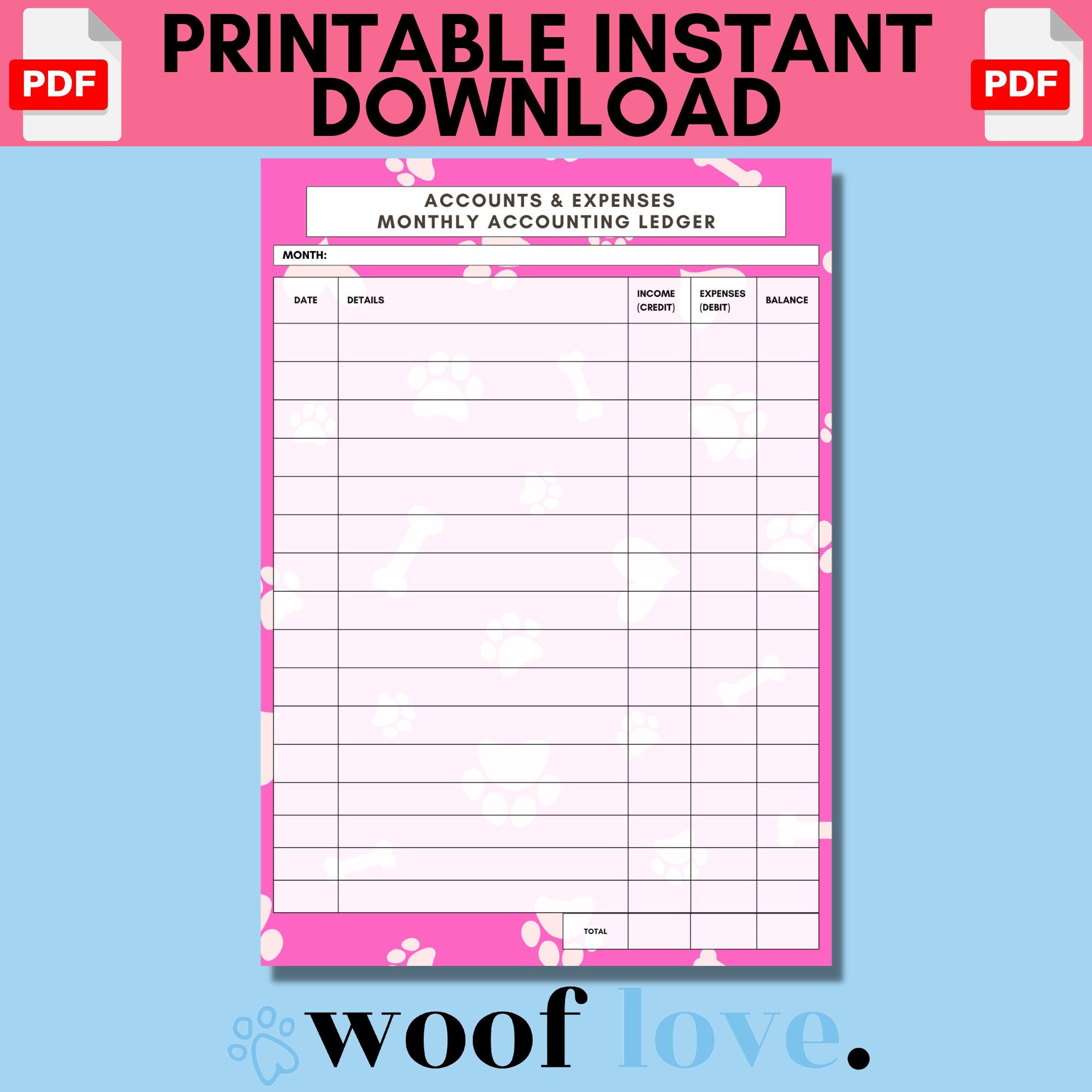 Printable Dog Grooming Accounts and Expenses Form PAW EDITION Dog