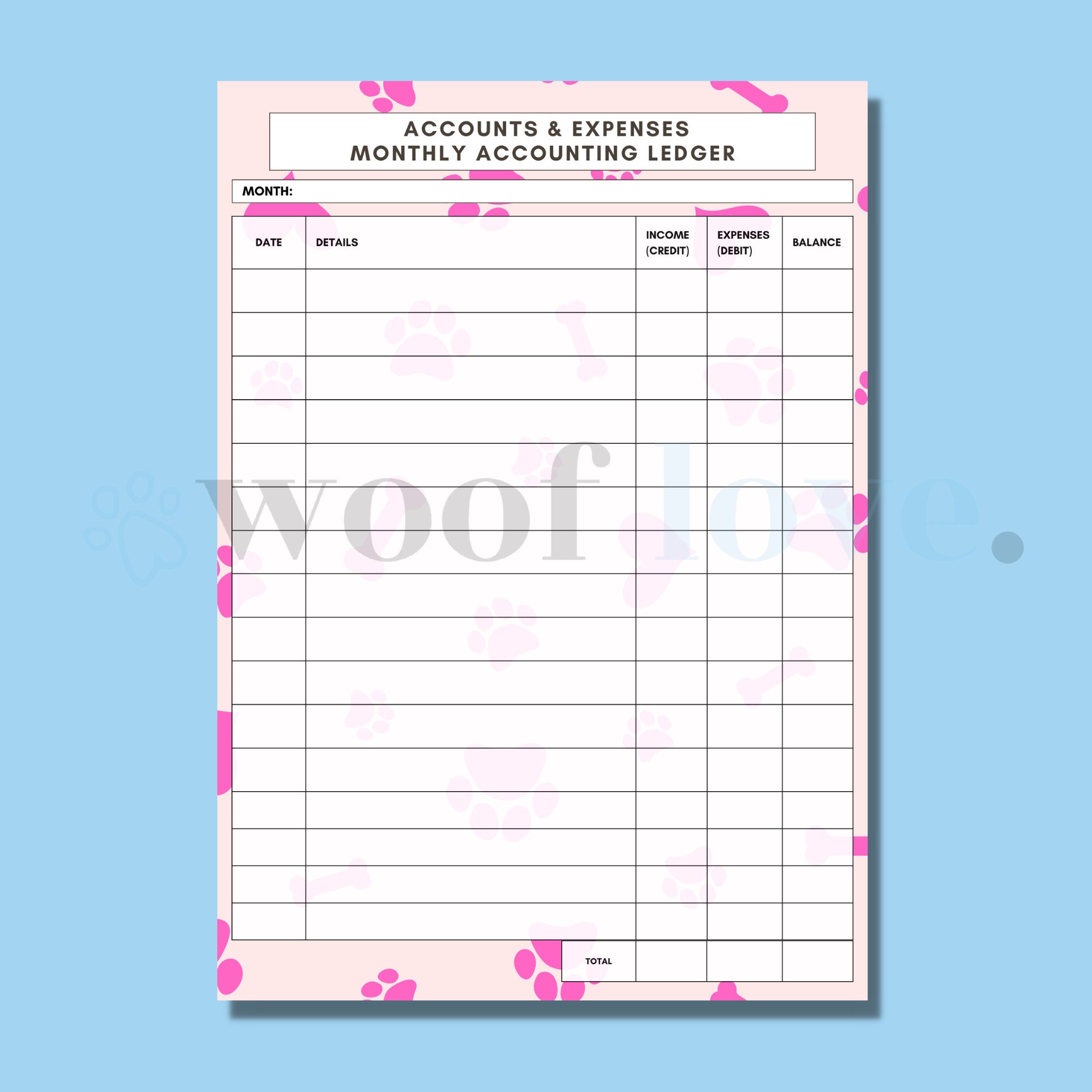 Printable Dog Grooming Accounts and Expenses Form PAW Etsy