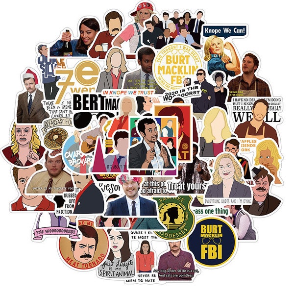 50 Parks And Recreation Sticker Pack For Laptop/WaterBottle/SkateBoard/Luggage/NoteBook/Kindle WaterProof Vinyl Sticker