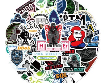 50 Hacker Sticker Pack For Laptop/WaterBottle/SkateBoard/Luggage/NoteBook/Kindle WaterProof Vinyl Sticker