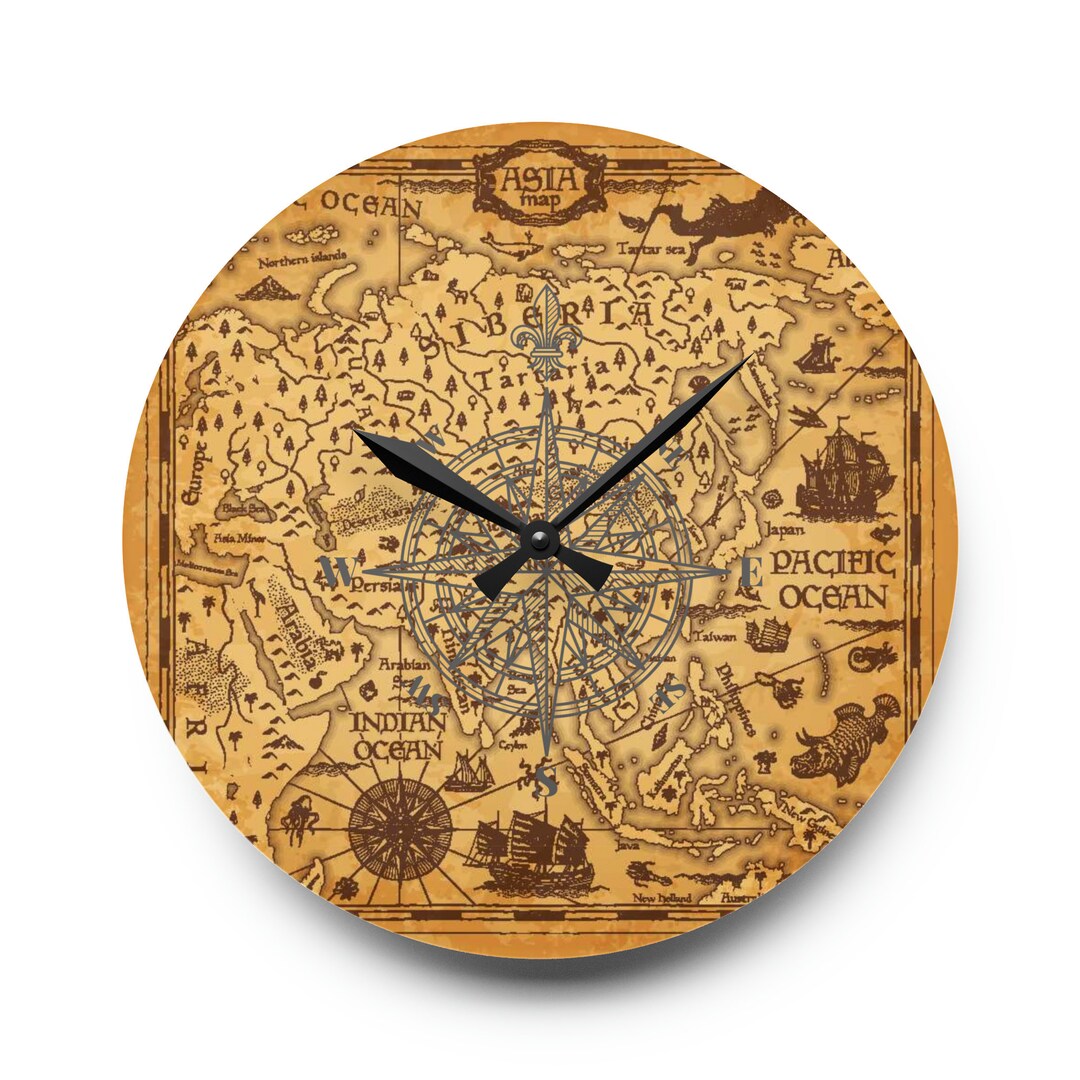 Vintage Map Old World Wall Clock Classic Timepiece With a Etsy
