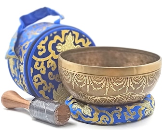 22CM &quot;Flower of Life&quot; Tibetan Singing Bowl  - 7 Metal Singing Bowl for Yoga, Meditation, Sound Therapy, Decor and Collection