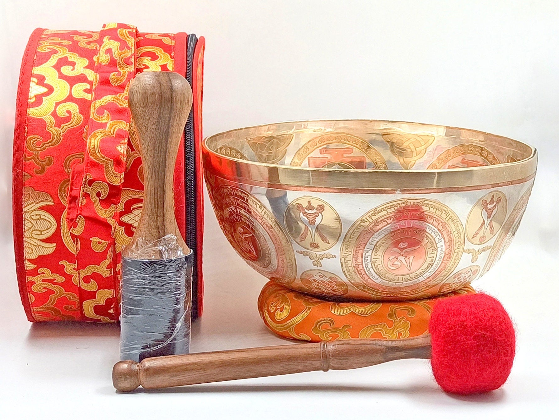 27 CM -Silver & Copper Plated Full Moon Singing Bowl with Medicine Buddha Carved -Best for Meditation, Sound Healing, Chakra Balancing
