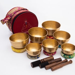 Singing Bowl Set -Hand Beaten Singing Bowl Set of 7 -Healing Bowl for Meditation, Prayer, Chakra Healing - Tibetan Singing Bowl  as a Gift
