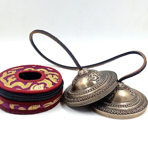 Handmade Om Embossed Tingsha/ Sound Therapy Singing Bell Tingsha/ Tingsha Cymbal / Clears Negativity  Best for Healing and Sound Therapy