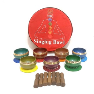Chakra Singing Bowl Set: Hand Beaten Tibetan Bowls for Meditation, Healing (8CM)