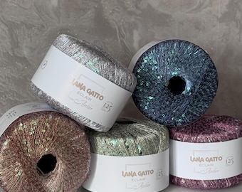 Lana Gatto Eclair Atelier Sparkling Yarn Strickgarn Sommergarn Luxusgarn Geschenk für Strickerinnen Garn Mit Pailletten Garn mit Pailletten