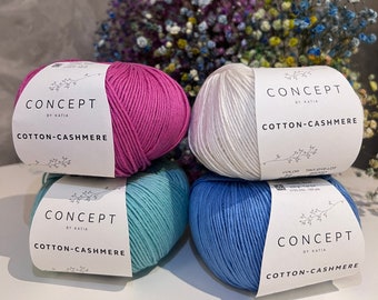 Knitting Yarn Concept by Katia Cotton Cashmere, Soft yarn for knitting, Summer yarn, Luxury yarn Gift for knitter