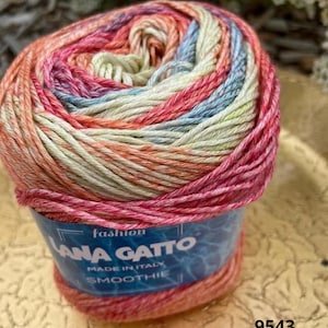 Lana Gatto Smoothie Multicolor yarn Summer yarn Cotton yarn for knitting Crochet yarn Gift for crafters Knitting italian yarn
