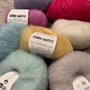 Lana Gatto Silk mohair lux Kitting yarn with glitter Mohair yarn Kid mohair Mohair Silk Lurex Yarn for knitting Luxury mohair