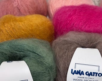 Lana Gatto Wool mohair, Kitting mohair yarn, Soft Wool yarn, Fluffy yarn for knitting, Italian mohair, Natural yarn, Long hair yarn