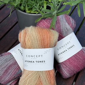 Concept by Katia Atenea Tones, Soft lace yarn of Virgin Wool, Multicolor yarn, Cotton and Cashmere, Long yarn 25g - 175m, Gift for knitter