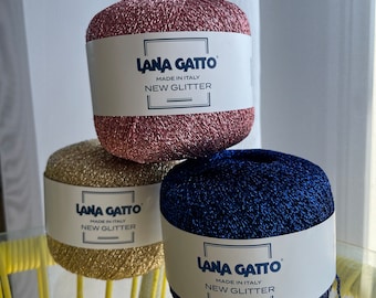 Lana Gatto New Glitter Lurex Sparkling Yarn Strickgarn Italienisches Garn mit Pailletten Luxusgarn Geschenk für Strickerinnen Garn zum Stricken