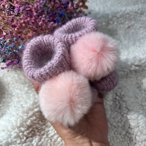 Newborn handmade baby booties Knitted baby slippers Knit baby booties Pure merino wool baby booties Knitted Baby shoes Pom pom booties