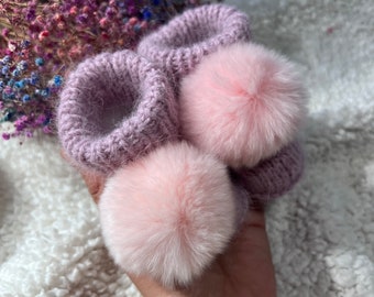 Newborn handmade baby booties Knitted baby slippers Knit baby booties Pure merino wool baby booties Knitted Baby shoes Pom pom booties