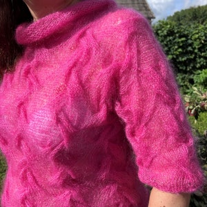 Knitted women&#39;s mohair sweater Handmade mohair sweater Hand Knit Sweater Barbie style Barbie sweater Pink mohair sweater