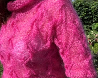 Knitted women's mohair sweater Handmade mohair sweater Hand Knit Sweater Barbie style Barbie sweater Pink mohair sweater