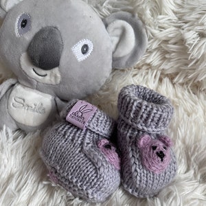 Merino wool baby booties Knit newborn baby shoes Handmade baby socks Baby shower gift