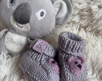 Merino wool baby booties Knit newborn baby shoes Handmade baby socks Baby shower gift