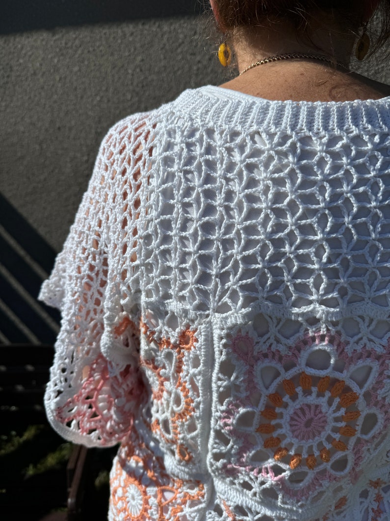 POL Button Down Floral Crochet Womens Shirt Granny Square