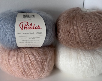 Phil Light Mohair Yarn, Italian Yarn, Mohair yarn, 25g 225 meters, Light and hairy yarn, Italian mohair
