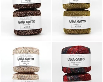 Lana Gatto Vega Strickgarn, italienisches Garn mit Pailletten, glänzendes Paillettengarn, Luxusgarn, Geschenk für Handarbeitsbegeisterte, Garn zum Stricken und Häkeln