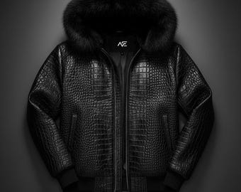 ハンドメイドアリゲーターレザーボンバージャケット - メンズ ブラック