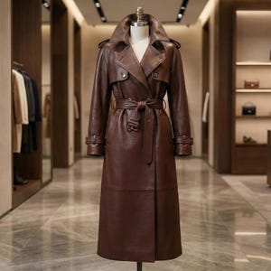 Gabardina de piel de vacuno de plena flor hecha a mano, estilo Penny Lane para mujer