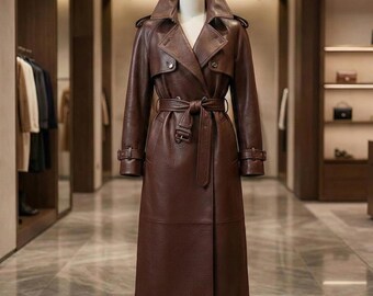 Handmade Full Grain Cowhide Leather Trench Coat, Women's Penny Lane Style