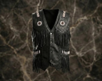 Chaleco de cuero con flecos, chaleco estilo western con cuentas, estilo vaquero, motociclista, estilo suroeste, para hombre y mujer.