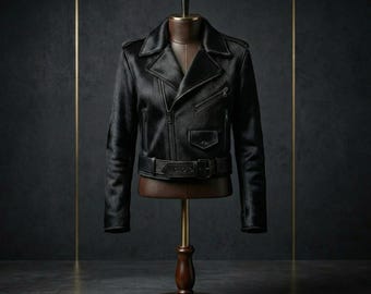 Handmade Genuine Hair-on Cowhide Leather Jacket – Black Pony Hair Biker Style, Custom Fit