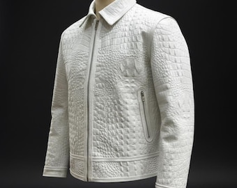Handmade Alligator embossed Leather Bomber Jacket - Men's Luxury Motorcycle Jacket