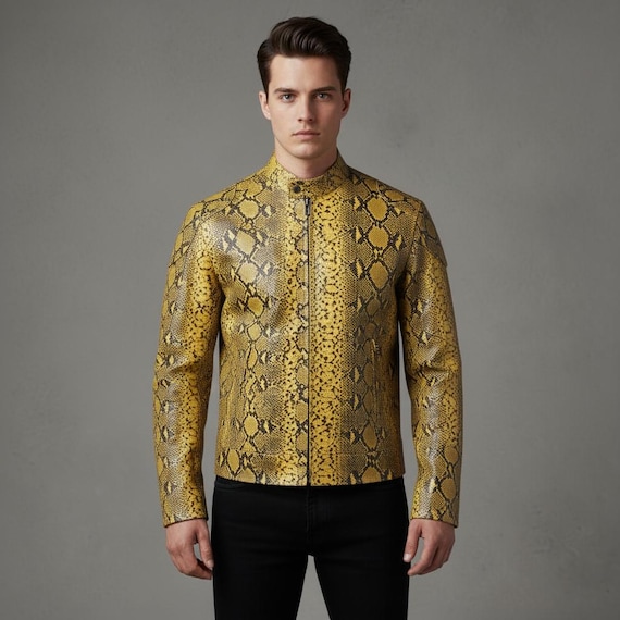 Handmade Yellow Python Snakeskin Leather Biker Jacket - Etsy