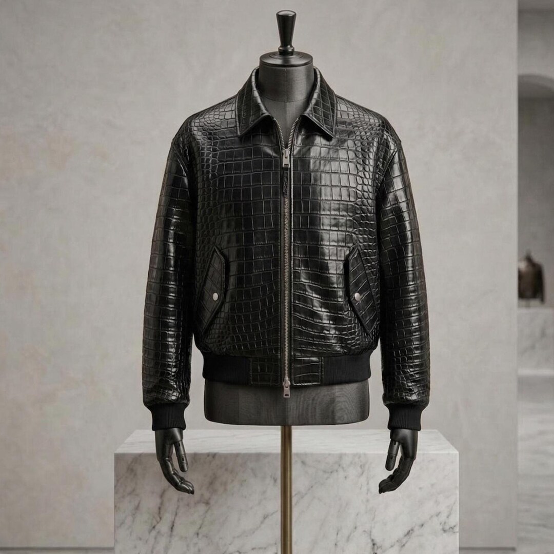 Handmade Authetic Crocodile Embossed Genuine Cowhide Leather Overcoat ...