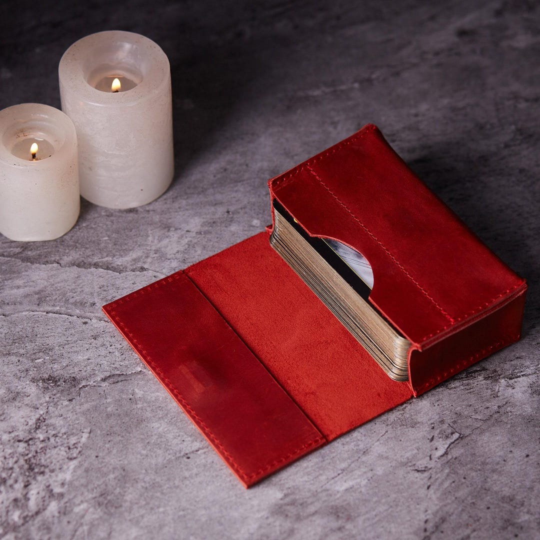 Hard-shell tarot box with a wooden exterior, offering robust protection for your deck.