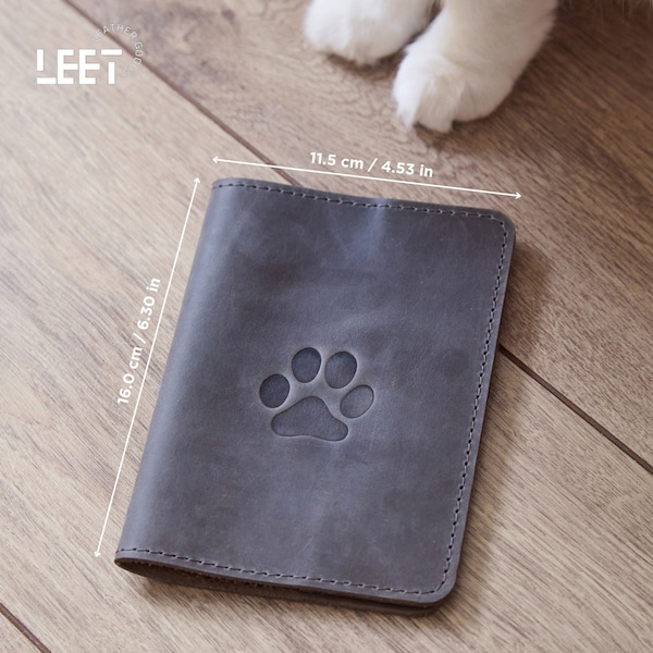 Porte-passeport en cuir personnalisé pour animal de compagnie, portefeuille pour passeport pour chien, couverture pour passeport pour chat, passeport pour chien de voyage, cadeau en cuir