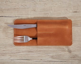 Portaposate in pelle personalizzato: portaposate fatto a mano, decorazione per ristoranti