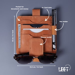 Minimalist car visor organizer | Auto interior accessories pocket organizer | Sun visor organizer made of genuine leather