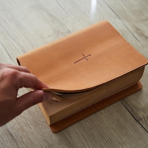 Custom leather book cover with monogram | Handcrafted book holder for bible | Leather bible cover with cross embossing | Confirmation Gifts