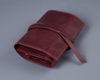 Personalized Leather Jewelry Roll – Bridesmaid Gift, Ring & Earring Travel Case, Jewelry Organizer
