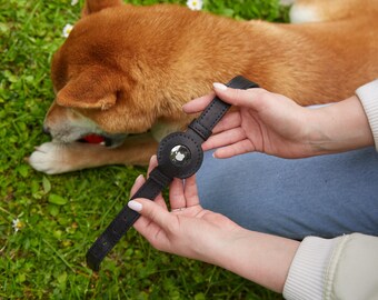 Full Grain Leather Dog Collar: Secure AirTag Holder, Durable Hardware, Engraved Name Option